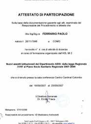 Paolo Ferrario Attestato Di Docenza Al Corso NUOVI ASSETTI 